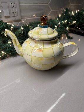 Mackenzie Childs 4 cup tea pot - green check NWT